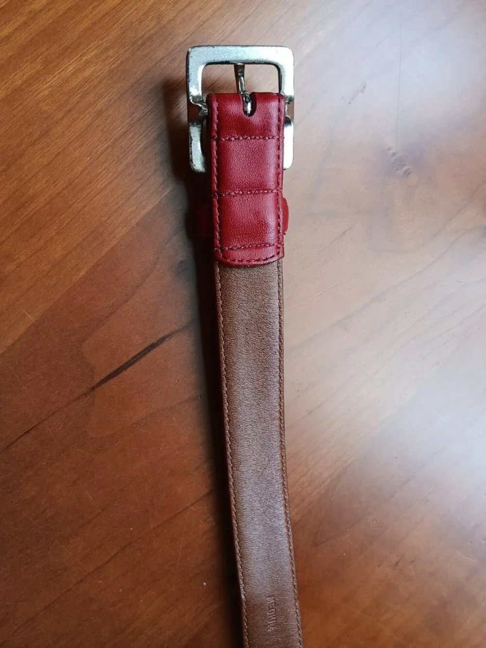 Pre-Loved COACH Red Leather MADE IN THE USA Silver Buckle Belt Size Medium